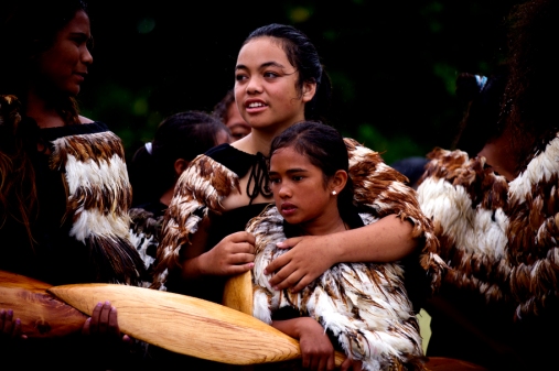 The Waka crews take part in the celebrations on a wet and cold Waitangi Day held at Waitangi, Northland